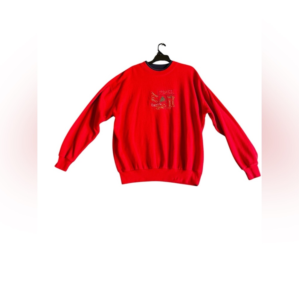 M&C SPORTSWEAR WOMENS CHRISTMAS DOUBLE COLLAR RED SWEATSHIRT SZ L